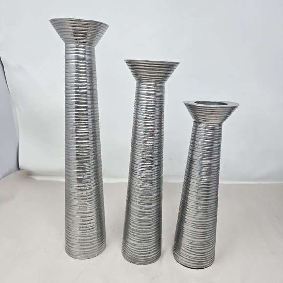 Dansk Danish Modern Mid Century MCM Silver Tone Candle Holders Set of 3 - Picture 3 of 5